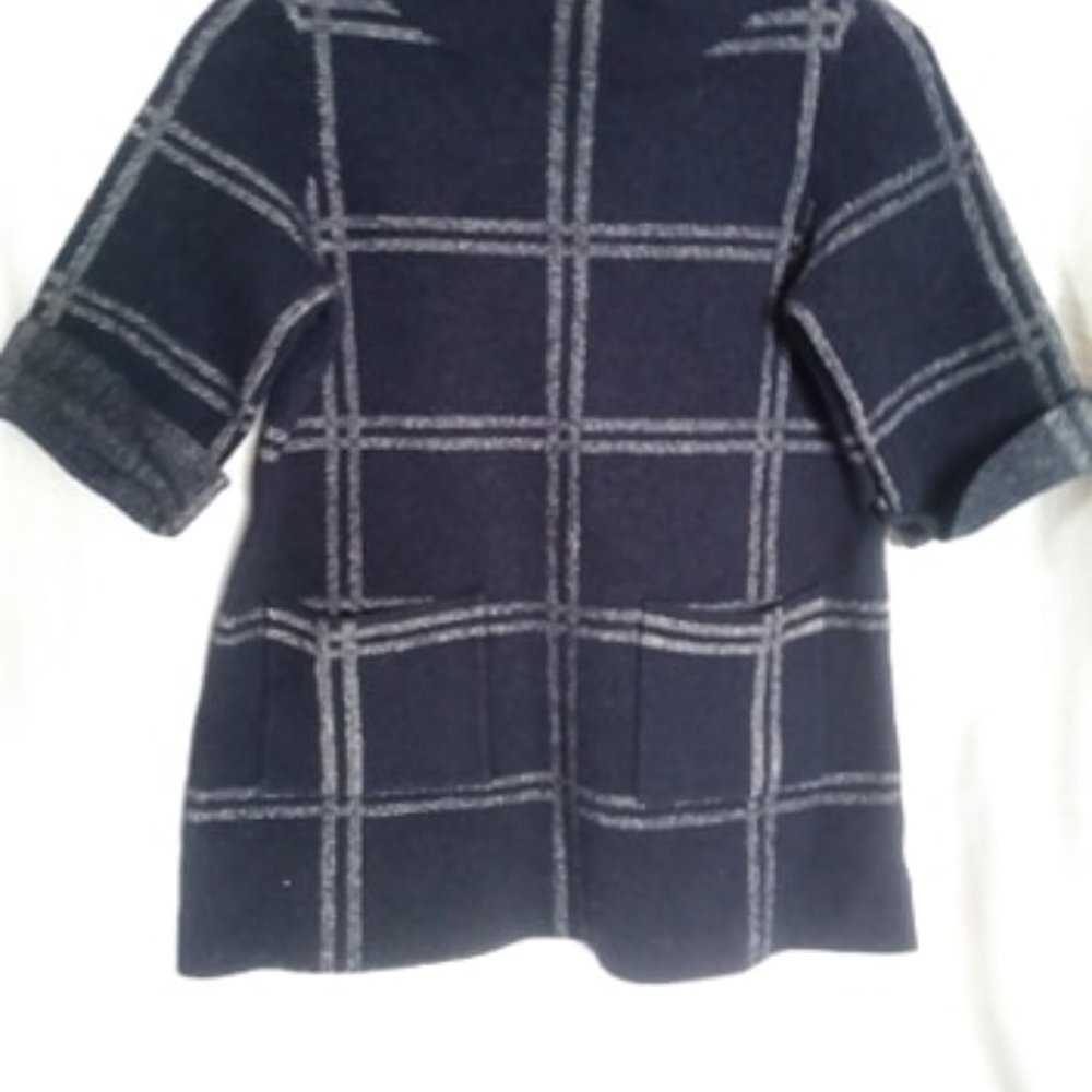 Black White Wool Blend Pull over Sweater Jacket